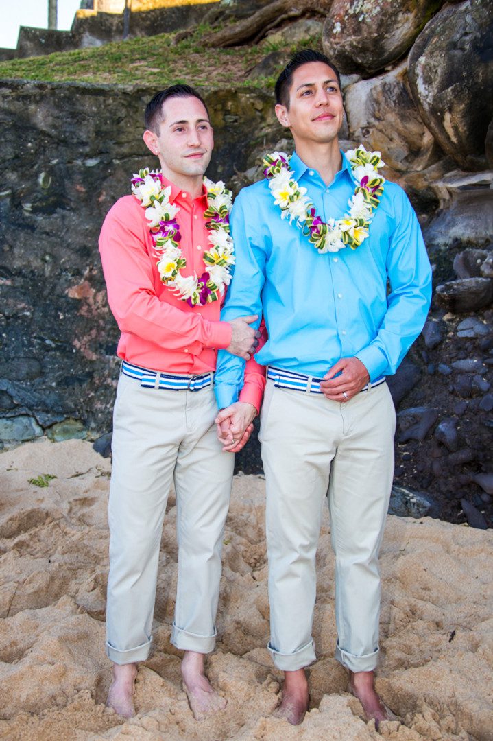 Gay wedding photography on Maui at dusk