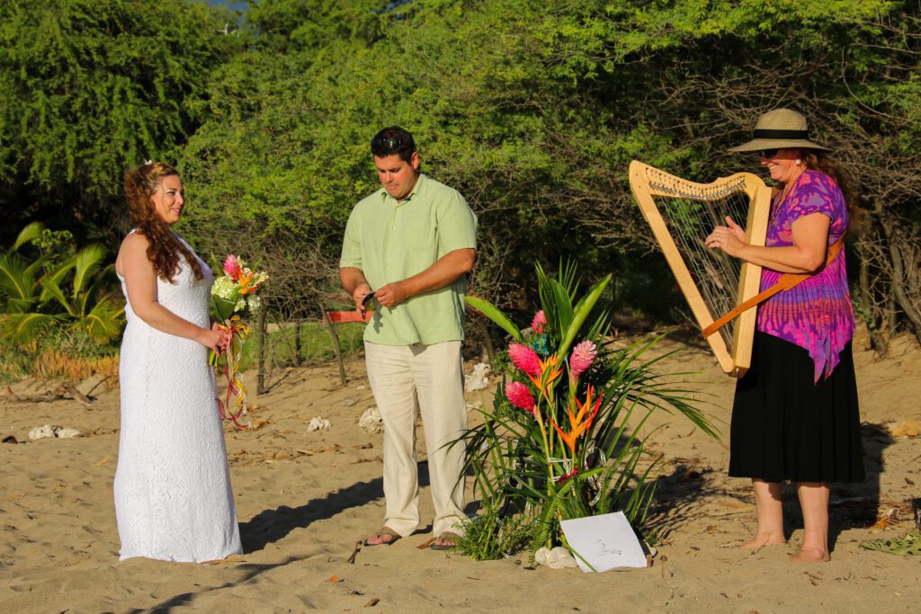 Maui beach wedding with Harp wedding music