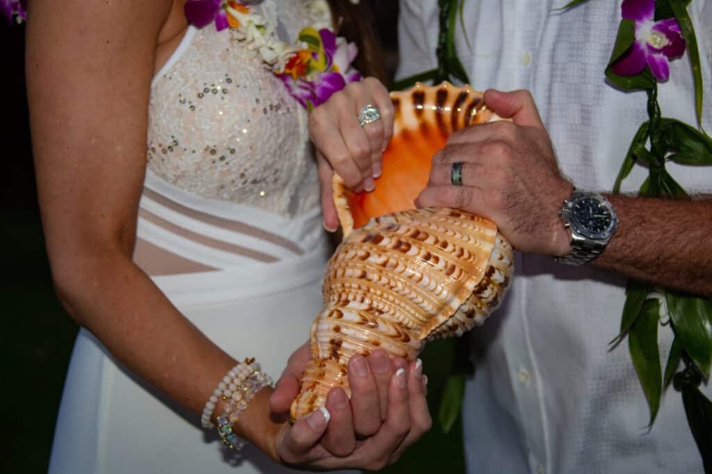 Conch Shell Blessing at a maui beach wedding