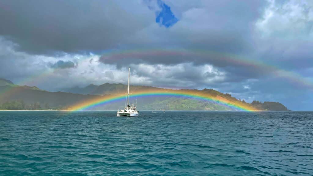 Rainbow on the ocean in Hanalei HI