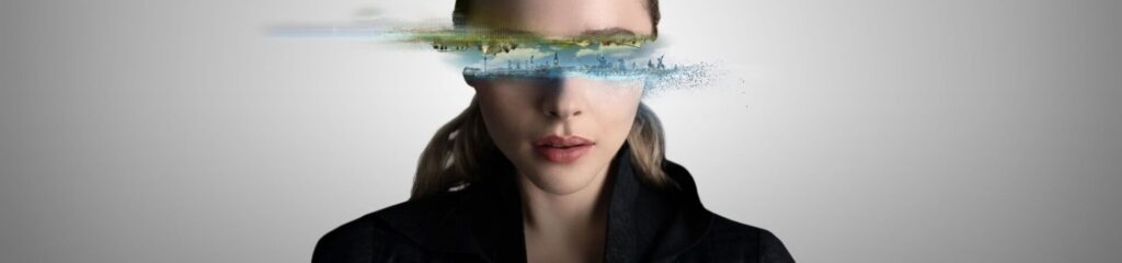 A woman with lips and chin visible, eyes obscured by a water ripple effect.