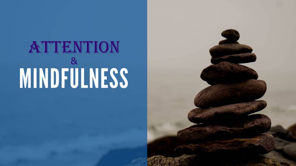 A calm stack of balanced stones with a mindfulness quote on the left.