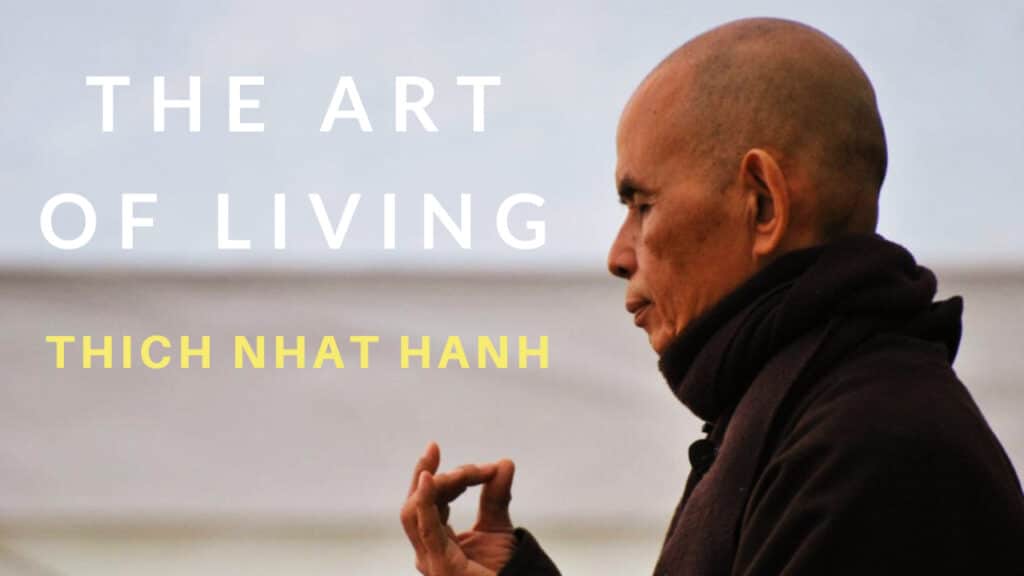 Monk meditating with "The Art of Living.